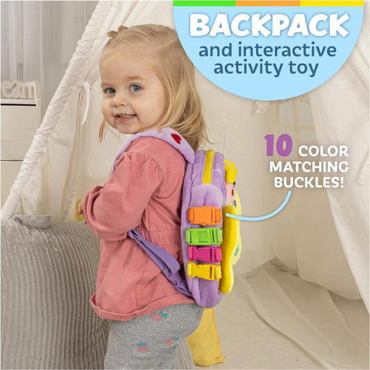Buckle Toys Blossom Butterfly Toddler Backpack with Buckles and Toddler Learning Activities and Sensory Toys for Toddlers 1-3, Travel Essentials & Road Trip Activities for Fine Motor Skill Development