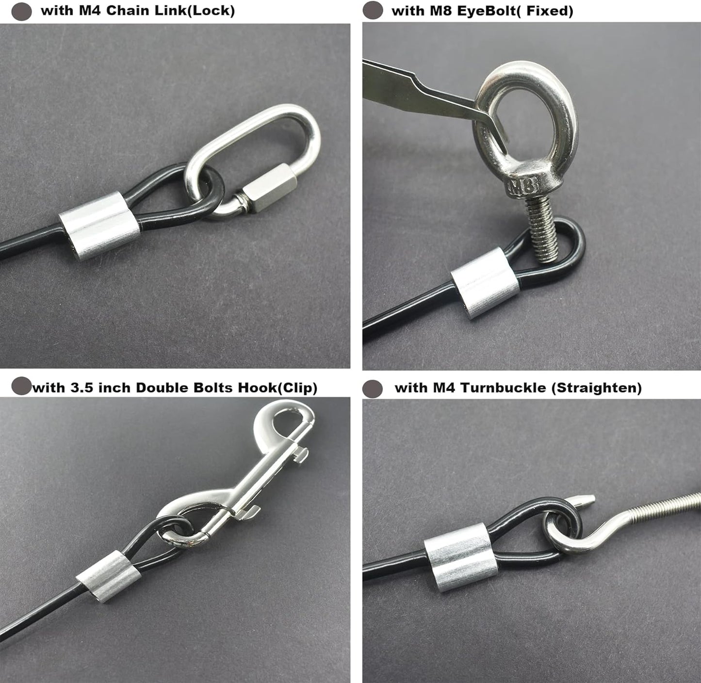 10 Pcs 2mm Wire 24 inch Vinyl Coated Stainless Steel Cable with Loops Short Wire Rope Lanyard Lock Security Chain Link for Outdoor Gates, Black (2mm x 24inch)