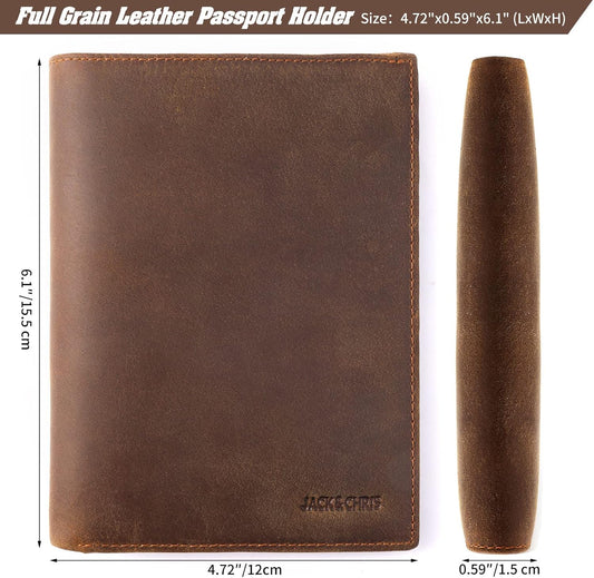 Jack&Chris Leather Passport Holder RFID Blocking Passport Travel Wallet Cover Case for Men Women Brown JC17