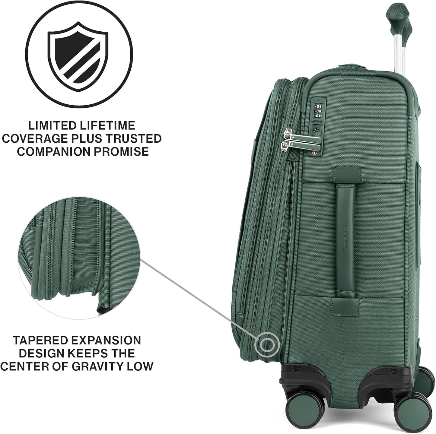 Travelpro VersaPack+ Lightweight Softside Expandable Carry on Luggage, 8 Spinner Suitcase, TSA Lock, Men and Women, Carry On 21-Inch, Desert Sage Green