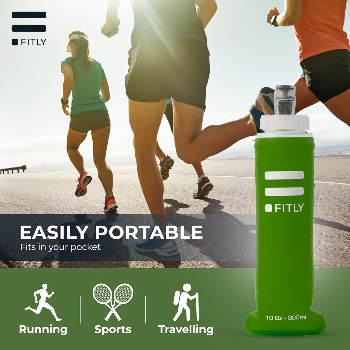 FITLY Soft Flask - Shrink As You Drink Soft Water Bottle for Hydration Pack - Folding Water Bottle Ideal for Running, Hiking, Cycling, Climbing & Rigorous Activity