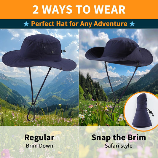 Home Prefer UPF50+ Mens Sun Hat Wide Brim Womens UV Protection Beach Bucket Hat for Fishing Hiking Snap Up Cowboy Hat