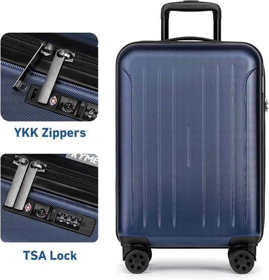 KYME Suitcase Hardshell With Double Spinner Wheels, PC+ABS TSA Lock Travel Luggage (Navy Blue, 20" Carry On)