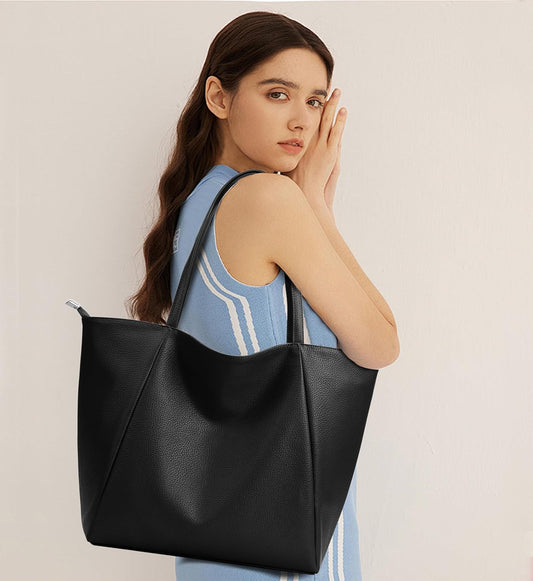 KALIDI Large Tote Bag Vegan Leather Casual Zipper Work Bag Weekender Hobo for Women 23L Oversize Shoulder Travel Purse