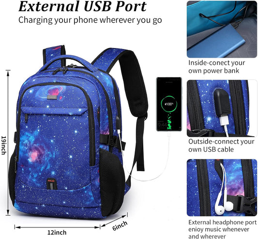 DUSLANG 17 Inch Travel Laptop Backpack Water Resistant College Backpack for Men Laptop Bag with USB Charging Port,Sky Blue