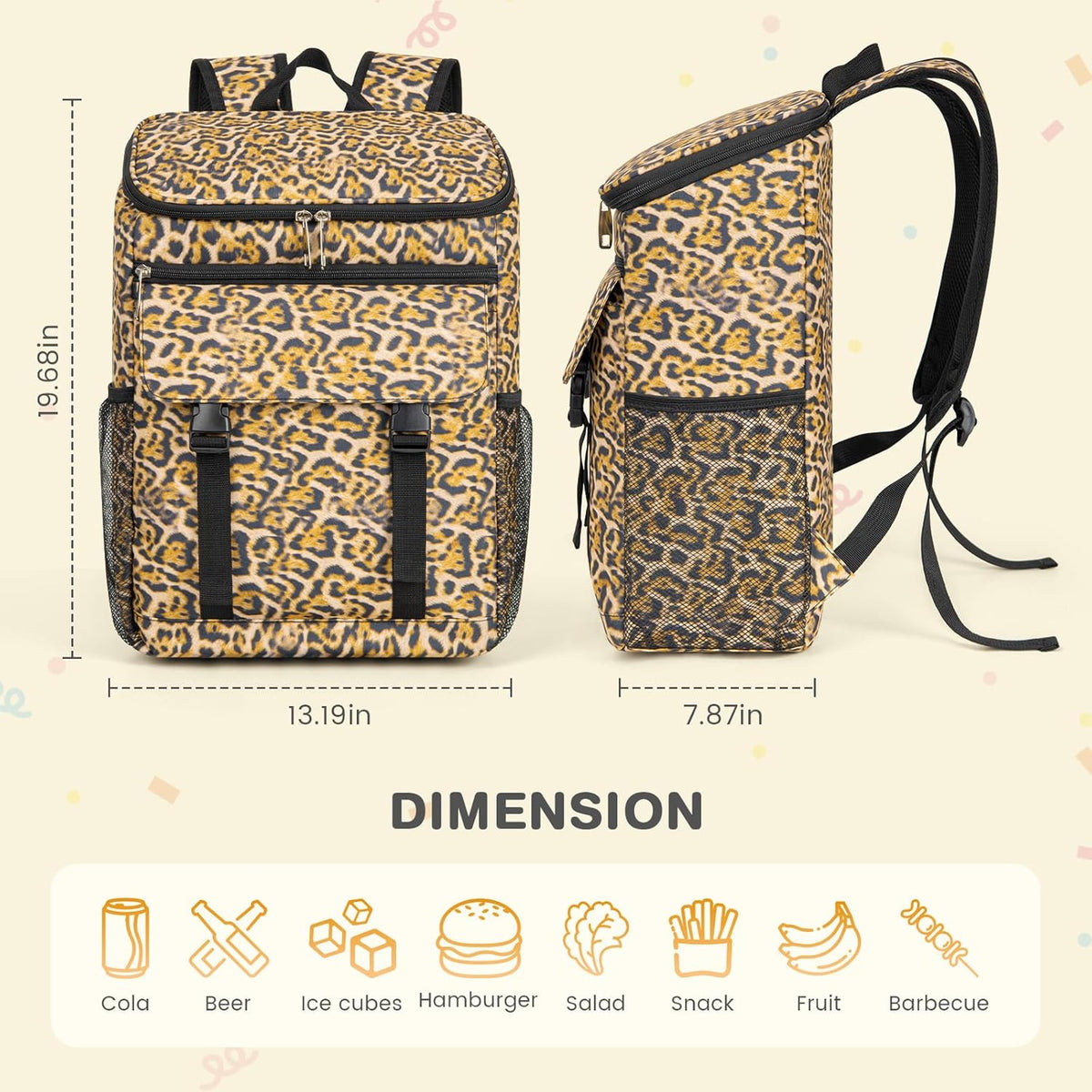 Cooler Backpack Soft Insulated Leak Proof 30 Cans Insulated Backpack Cooler Portable Picnic Camping Beach Hiking BBQ Lunch Backpack for Men and Women -Leopard Print