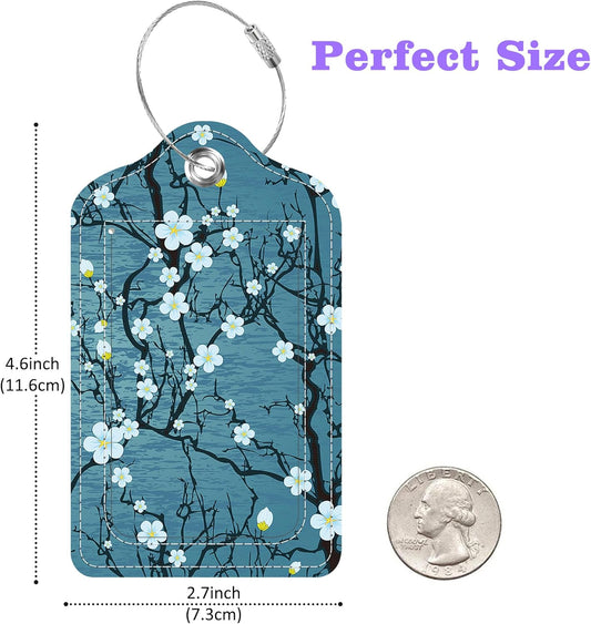 Luggage Tags for Suitcase Japanese Cherry Blossom 2 PCS Leather Travel Cruise Luggage Tag with Stainless Steel Loop Name ID Label Privacy Cover for Women Men Travel Bag Labels Set
