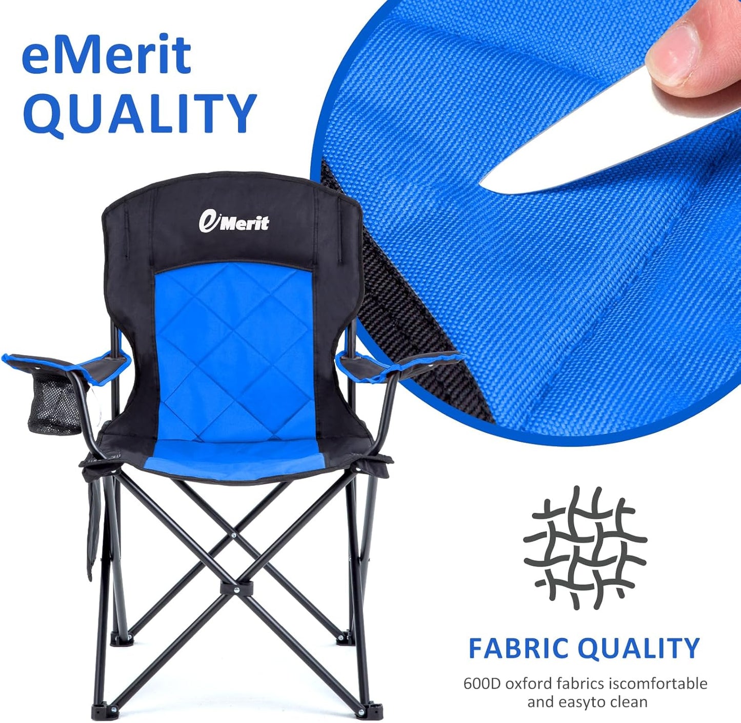 EMERIT 2 Pack Oversized Padded Camping Chair, 350LB Heavy Duty Quad Fold Chair with Arms, Collapsible Outdoor Chairs with Lumbar Back & Cup Holder