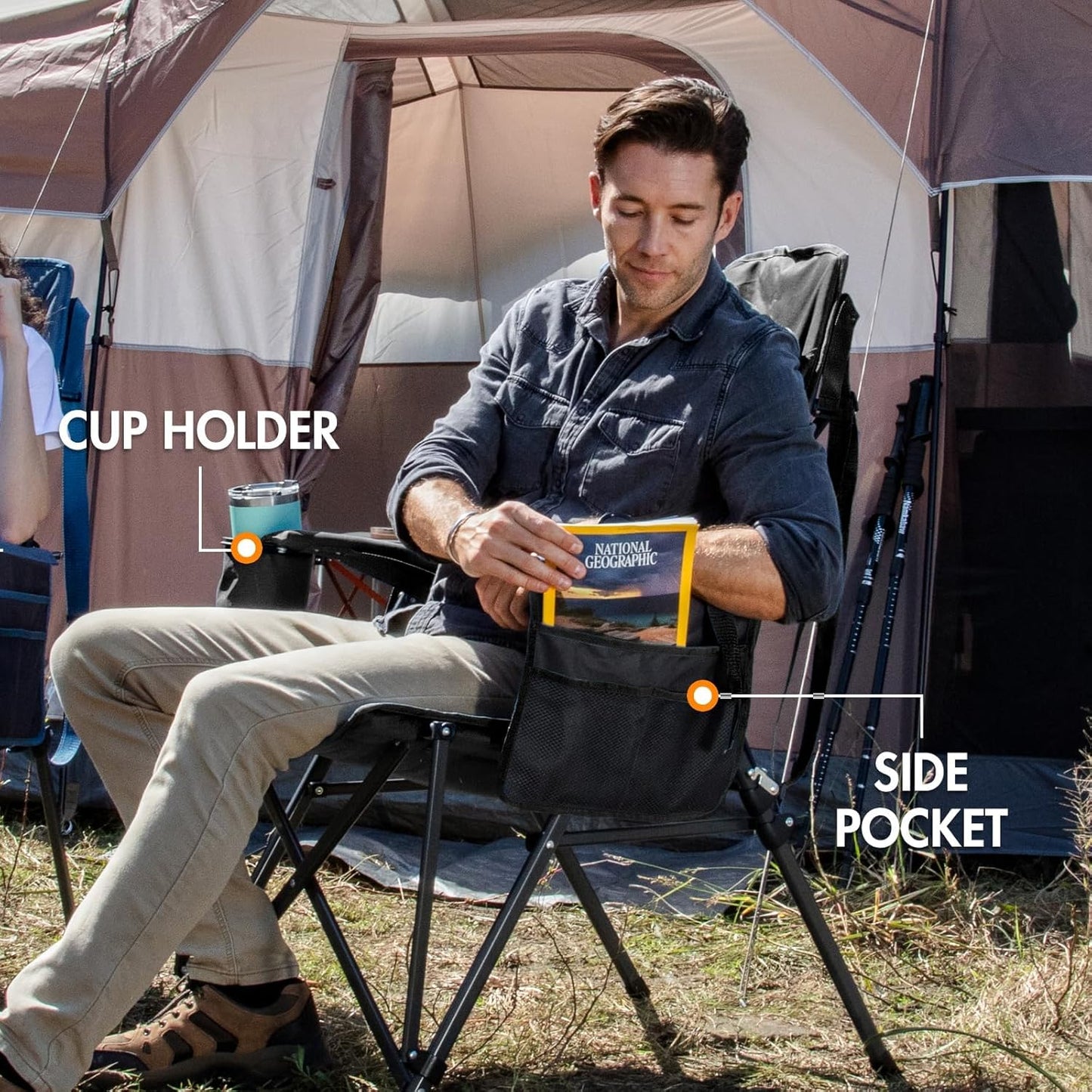 Portal Camping Chair with Lumbar Support for Adults Folding Portable High Back Oversized, 400LBS