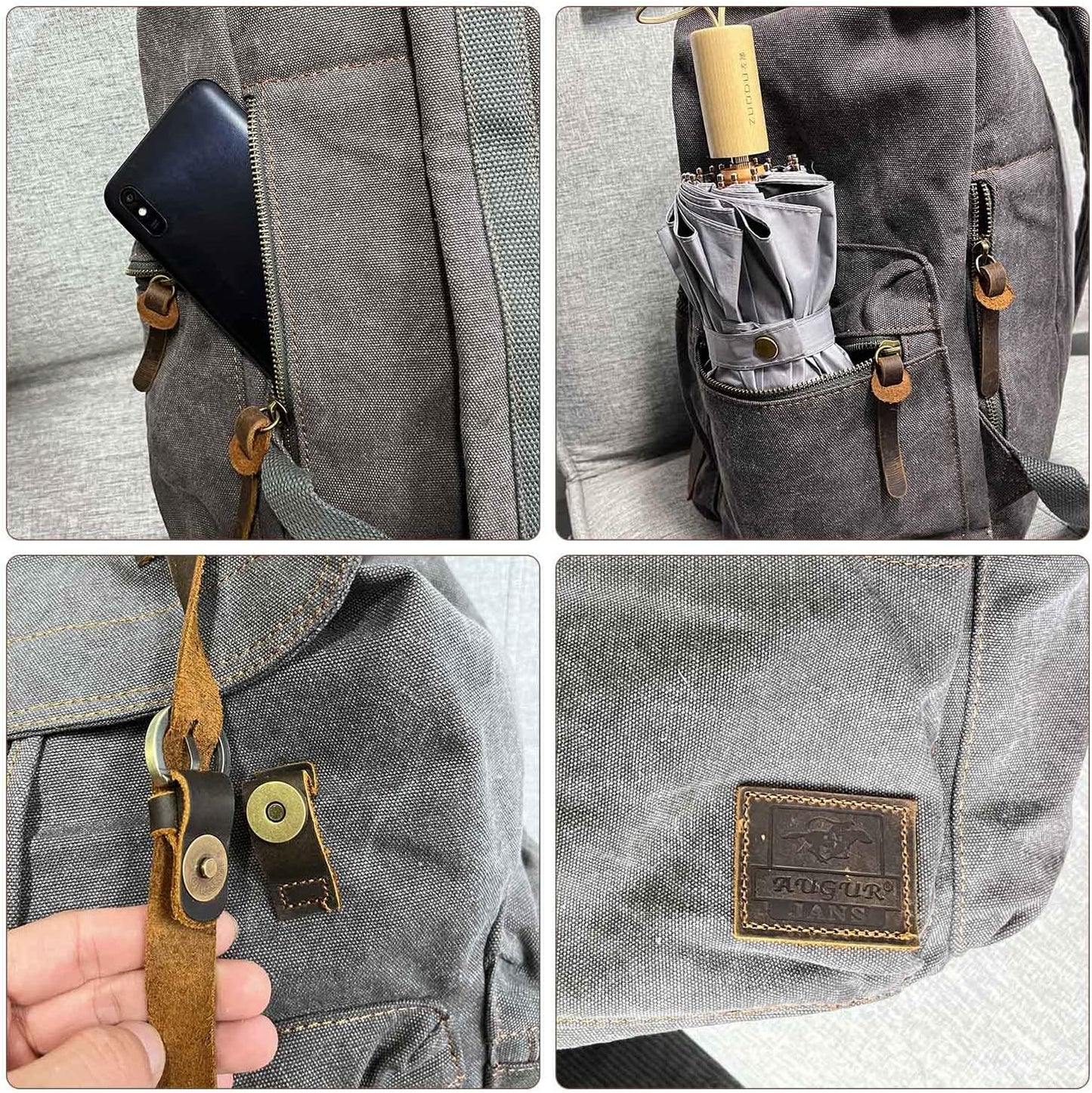 AUGUR High Capacity Canvas Vintage Backpack - for School College Hiking Travel 12-17" Laptop