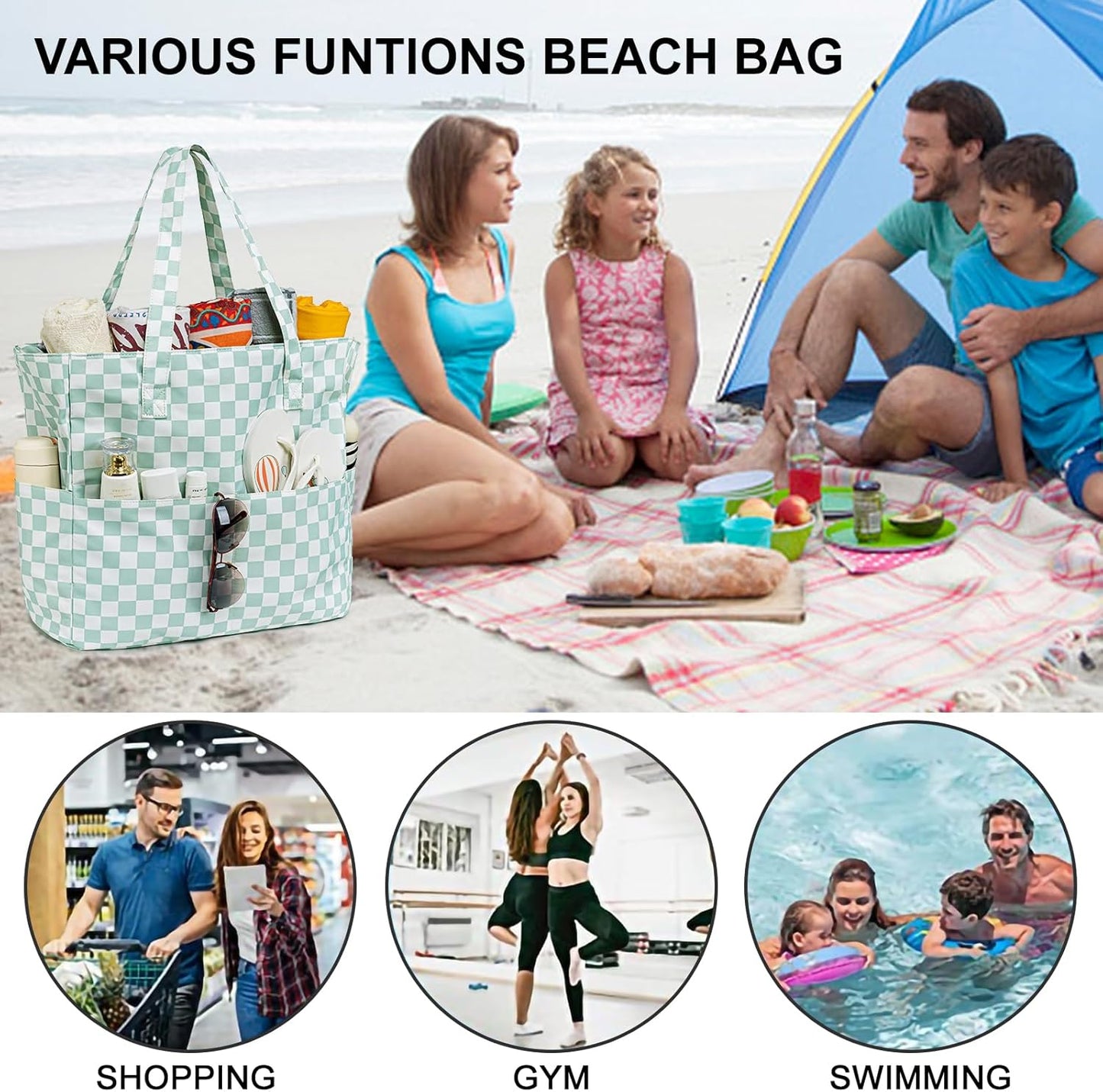 Beach Pool Bags Tote for Women Ladies Large Gym Tote Carry On Bag With Wet Compartment for Weekender Travel Waterproof