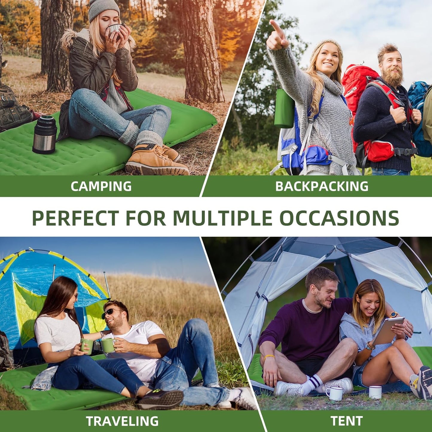 Camping Sleeping Pad, Extra Thick 5 Inch Camping Mat with Pillow Built-in Foot Pump Inflatable Sleeping Pads Compact for Camping Backpacking Hiking Traveling Tent(Green)