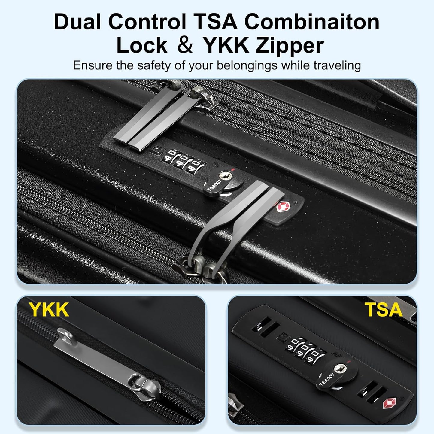 Expandable Carry On Luggage Airline Approved, 20 Inch Lightweight ABS+PC Hard Shell Suitcases with Front Pocket, Spinner Wheels, TSA Lock (Black, 1PC)