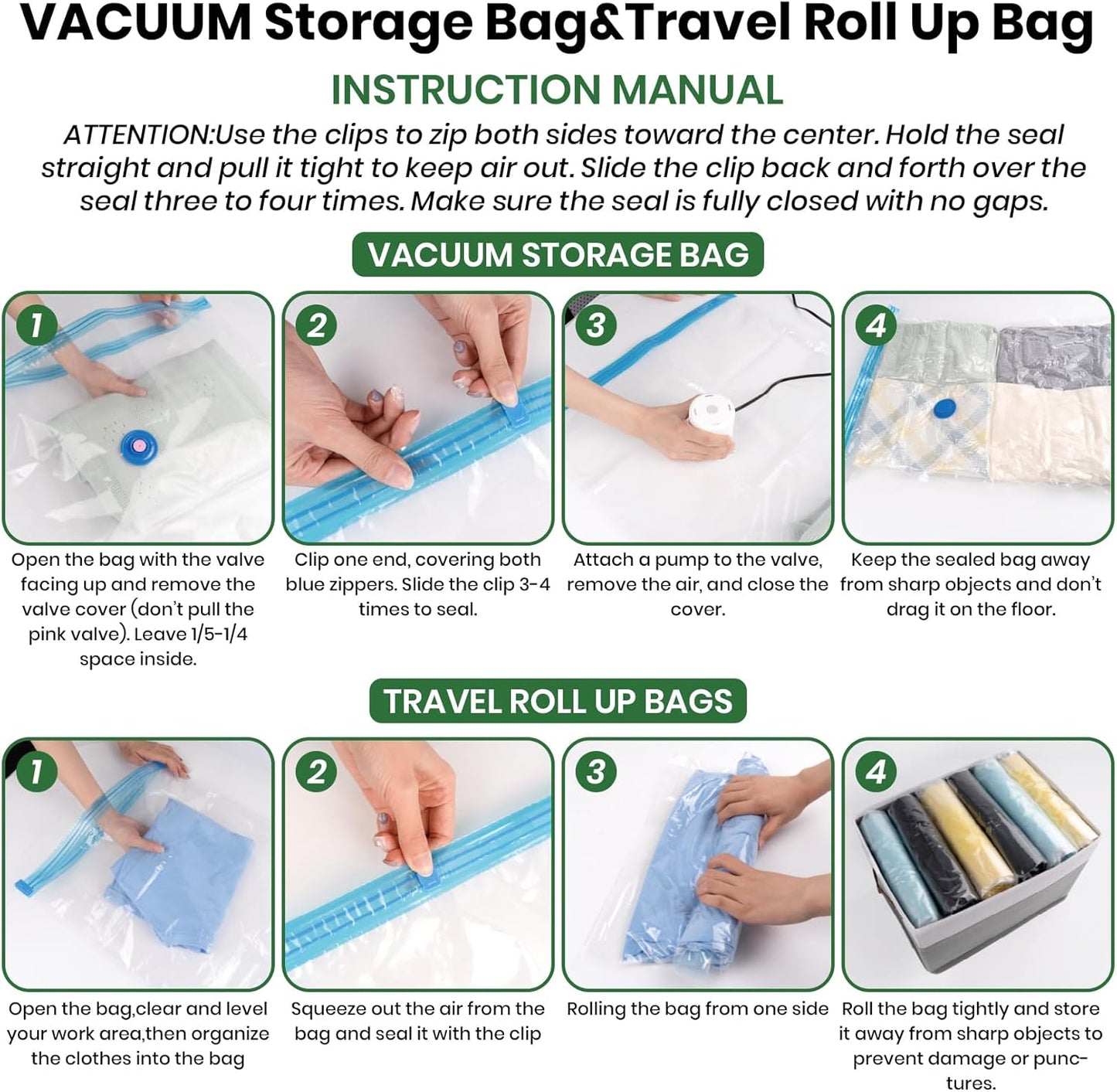 Vacuum Storage Bags,30Pack Vacuum Seal Bags for Clothing,Travel,Clothes,Comforters,Blankets,Pillows-6 Jumbo+6 Large+6 Medium+6 Small+6 Roll Up Space Saving Bag Hand Pump Included