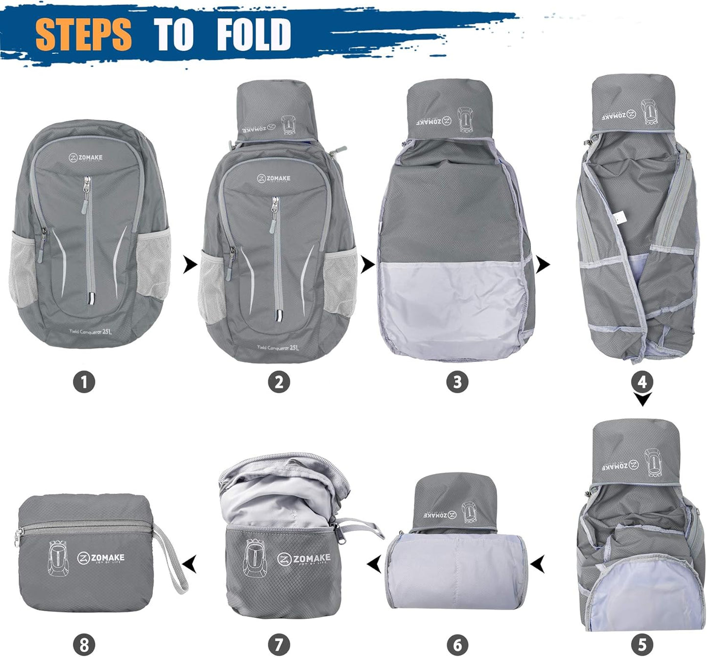 ZOMAKE Ultra Lightweight Packable Backpack 25L, Foldable Hiking Backpacks Water Resistant Small Folding Daypack for Travel(Dimgray NEW)