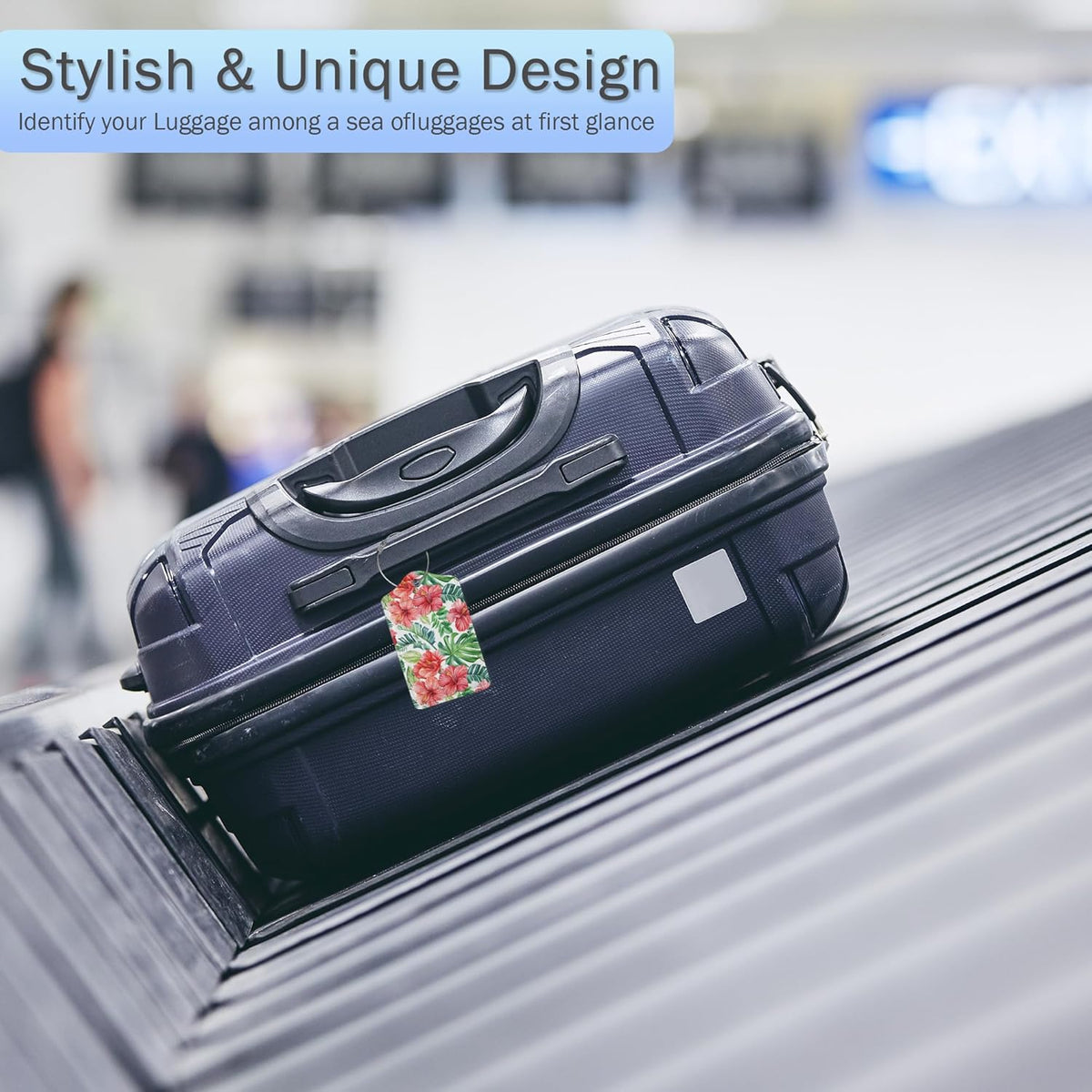 Tropical Palm Leaves Luggage Tags for Suitcase,Hibiscus Flowers Luggage Tags of Set 2 Leather Identifiers Privacy Cover with Stainless Steel Loop for Women Men Travel Bag Suitcase