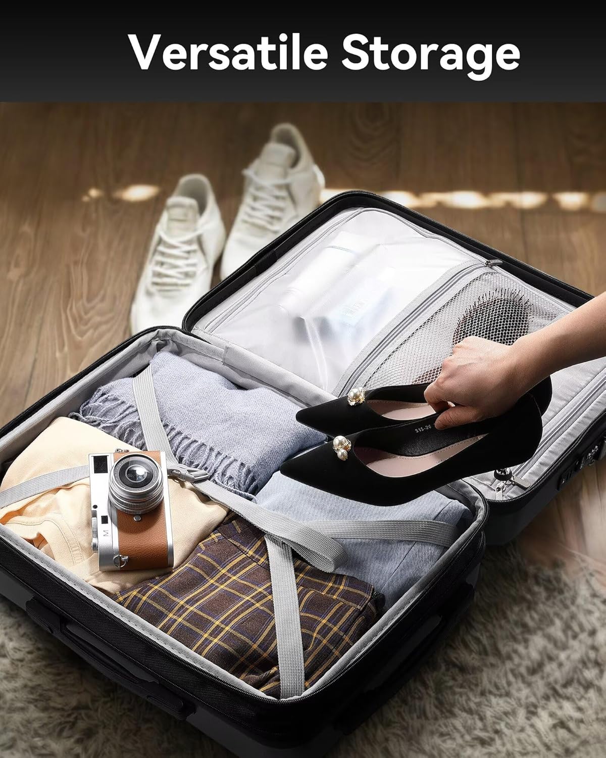 LUGGEX Carry On Luggage 22x14x9 Airline Approved, Polycarbonate Hard Suitcase with Front Pocket (Charcoal Metallic, 20 Inch, 35L)