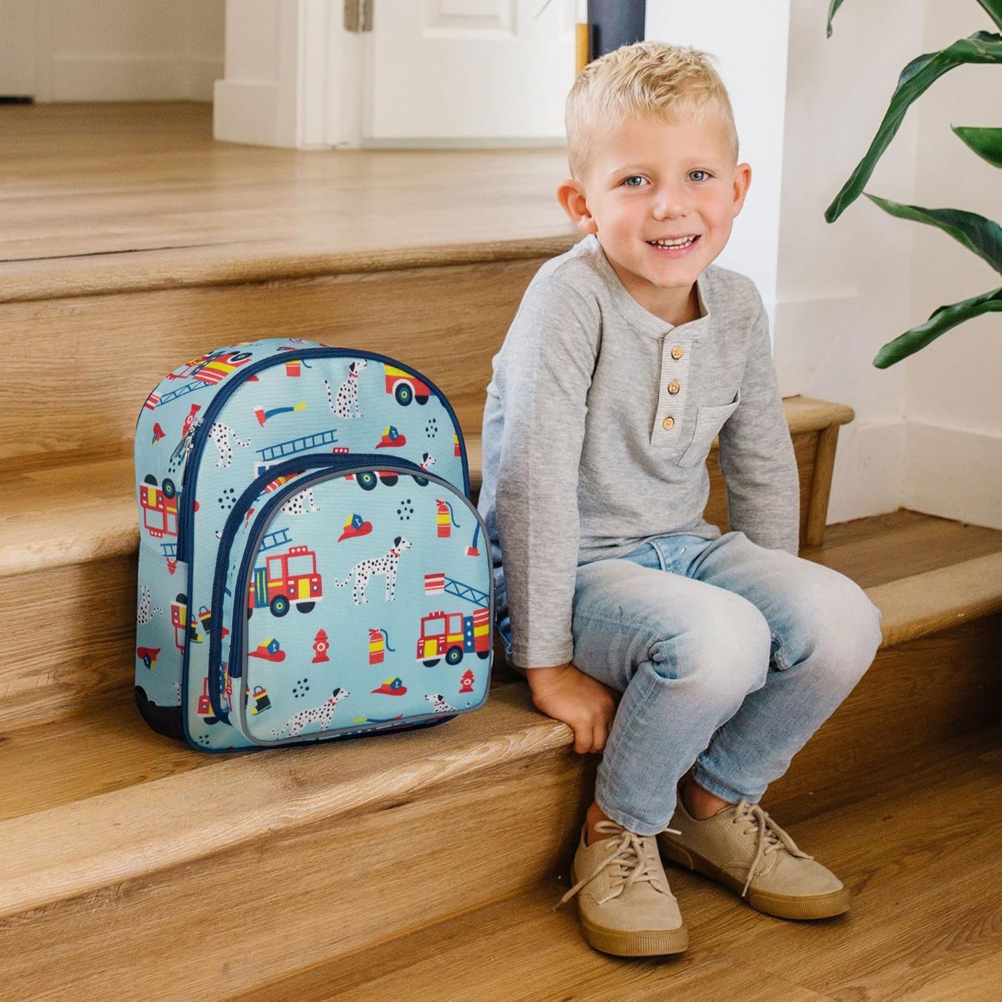 Wildkin 12-inch Kids Backpack – Padded, Adjustable, Ideal for Daycare & Travel - Firefighters