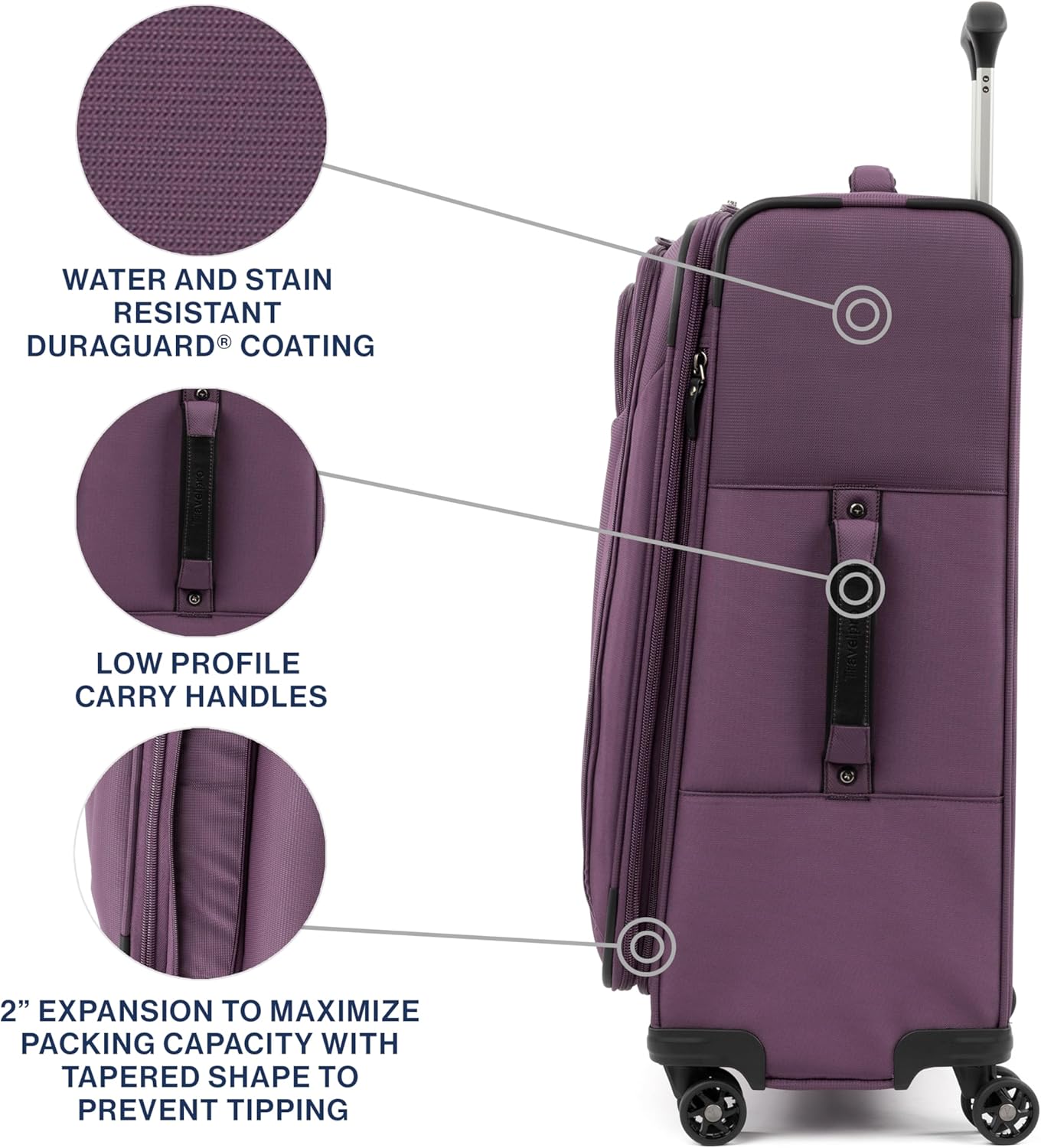 Travelpro Tourlite Softside 25" Expandable Luggage with 4 Spinner Wheels, Lightweight Suitcase, Checked Medium, Deep Purple