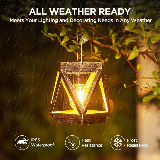 KOOPER Solar Lanterns Outdoor Waterproof - Upgraded Metal Hanging Solar Lights Outdoor Lanterns Decorative, Bright Bronze Hanging Lantern Outdoor for Yard Patio Table Pathway Garden Decor 2 Pack