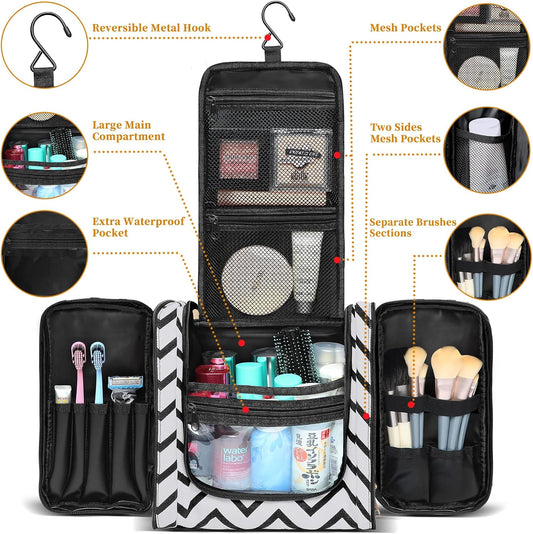 Hanging Travel Toiletry Bag,Large Capacity Cosmetic Travel Toiletry Organizer for Women with 4 Compartments & 1 Sturdy Hook,Perfect for Travel/Daily Use/Christmas