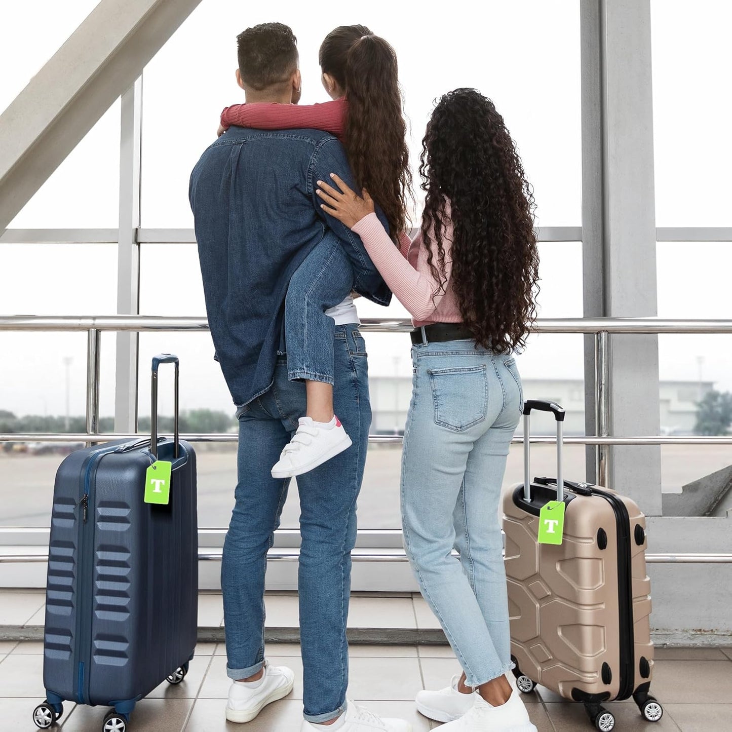 8 Pcs Luggage Tags for Suitcases, 26 Initial Letter Travel Luggage Baggage Identification Labels ID Tags Fully Bendable Tags with Stainless Steel Loop (Letter T, Green)