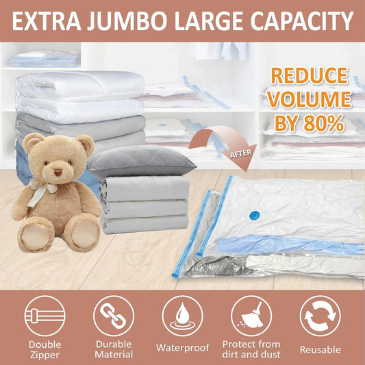 8 Pack XXL Jumbo Vacuum Storage Bags, Extra Large Vacuum Seal Bags for Comforters, Bedding, Blanket Storage, Giant Space Saver Bags for Huge Stuffed Toy(47.2x35 in)