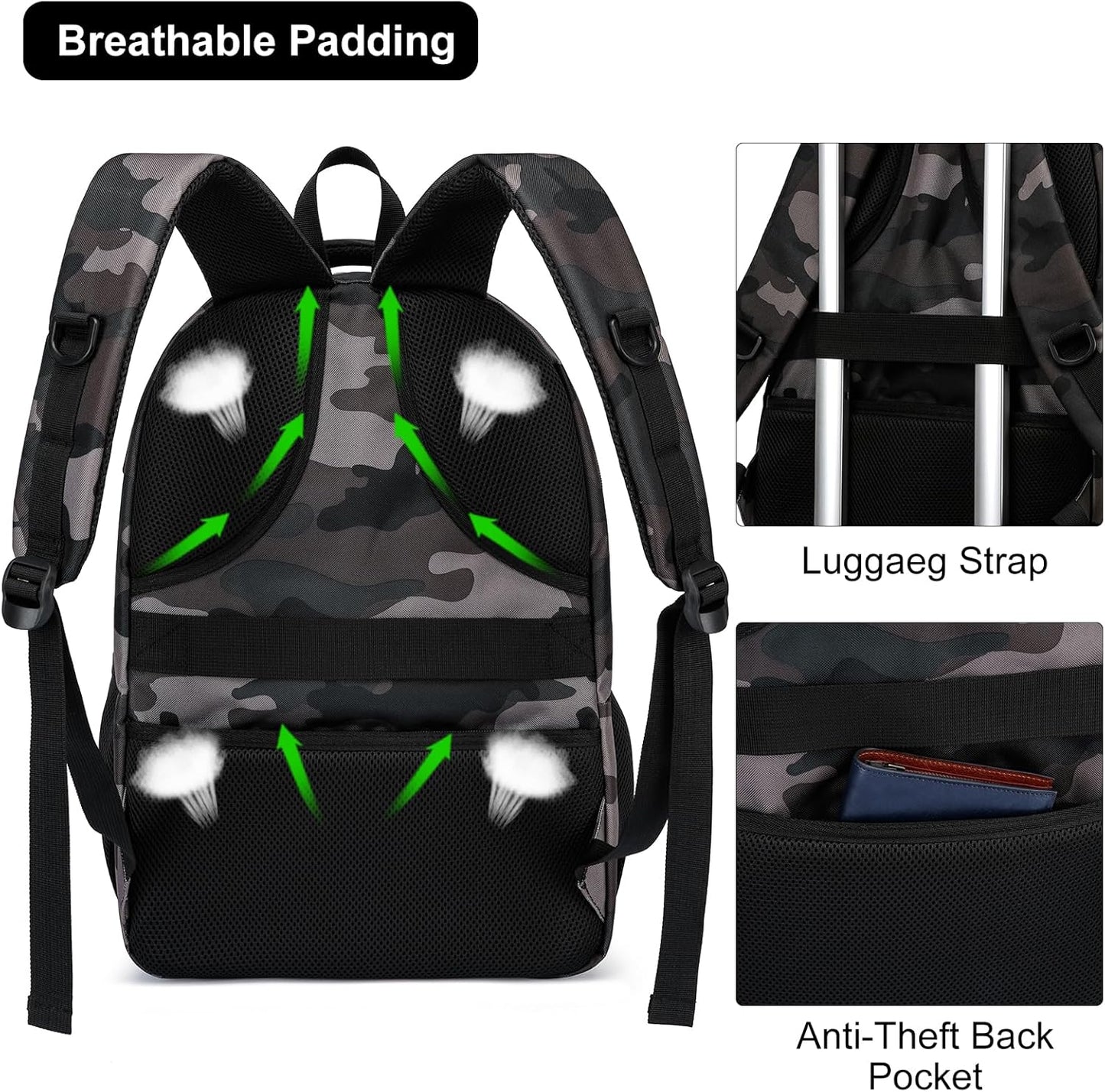 Backpack for Boys Men, School Backpack for Teens Girls, Lightweight Casual High School Bookbag, Daily-use Travel Laptop Backpack with USB Charging Port Fits 15.6 Inch Notebook