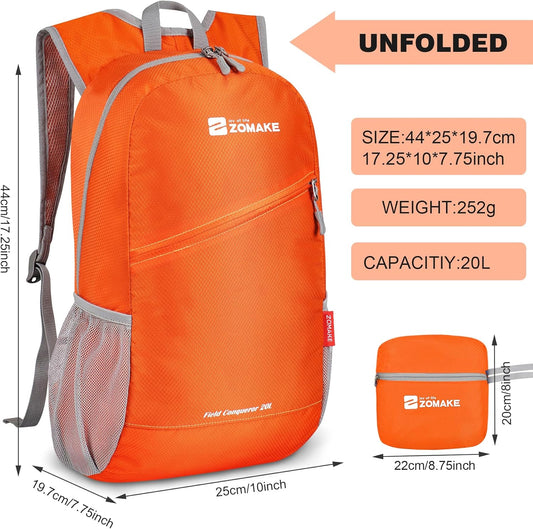 ZOMAKE Lightweight Packable Backpack 20L, Foldable Backpacks Small Daypack for Hiking Water Resistant Day Bag for Travel