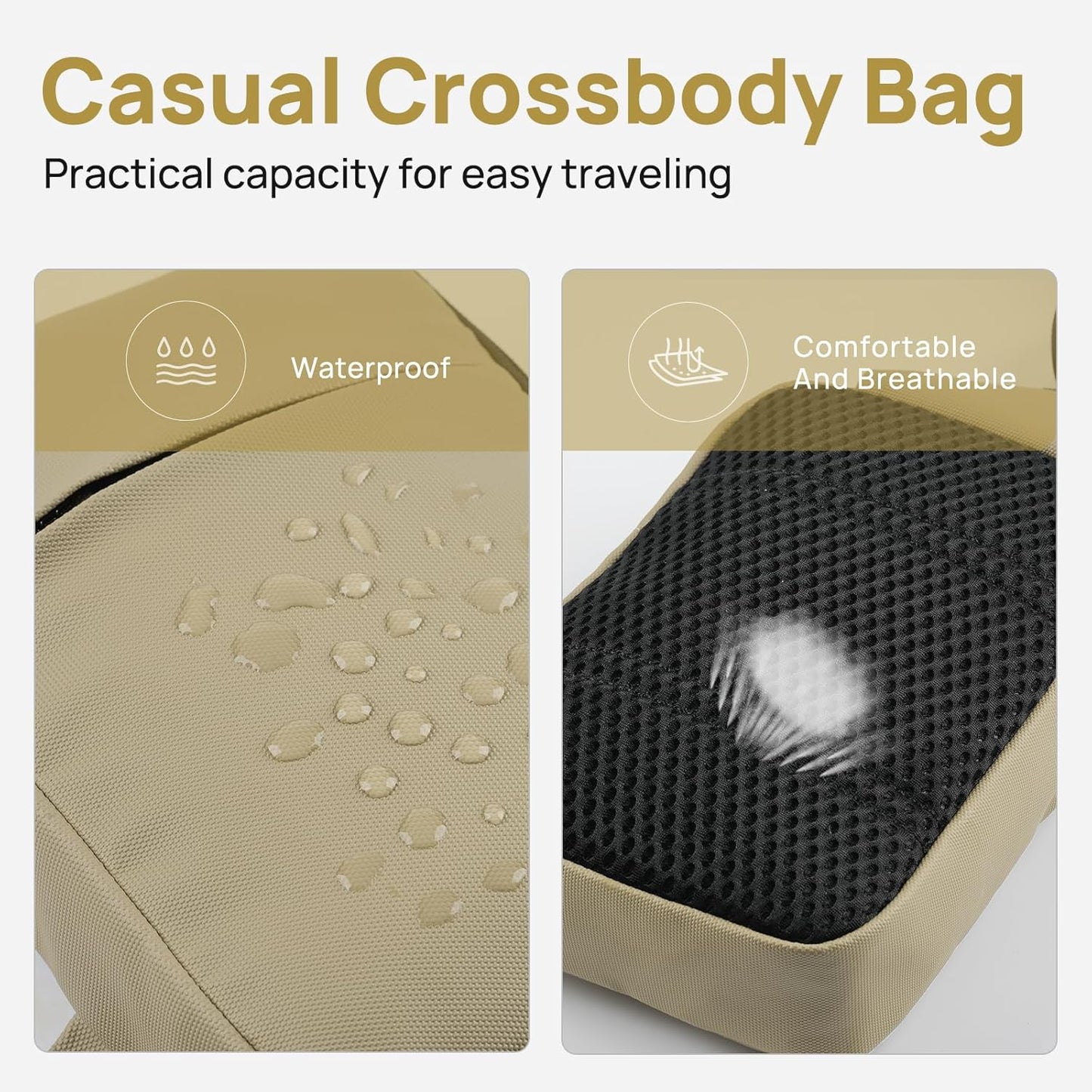 VADOO Mini Sling Bag, Small Crossbody Bag with RFID Blocking for Women and Men, Lightweight Chest Phone Bag for Travel Casual,Khaki