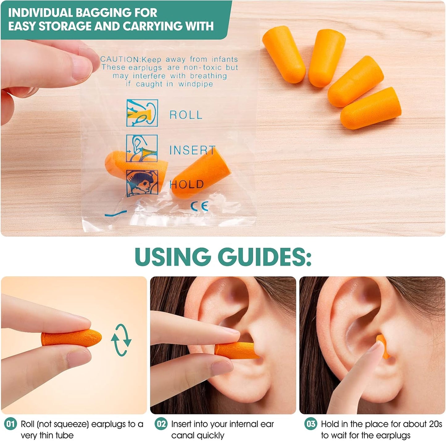 200 Pairs Earplugs for Noise Cancelling Individual Bagged Foam EarPlugs for Sleeping Work Snoring Sound Blocking Construction Loud Noise Reducing Earplugs Orange Color