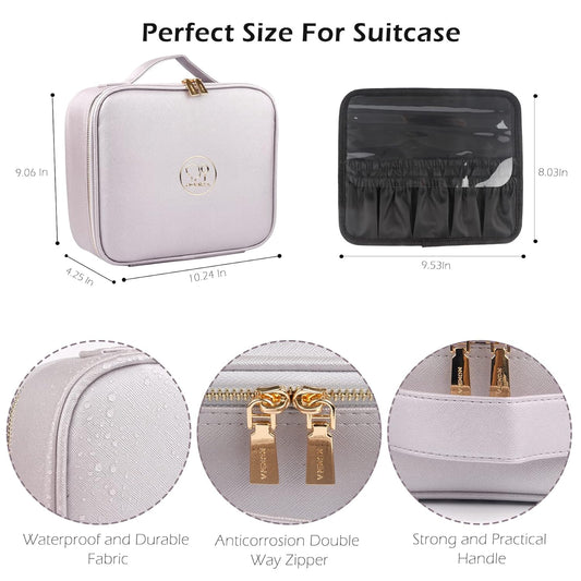 MOMIRA Travel Cosmetic Train Case with Lighted Mirror 3 Color Scenarios Cosmetic Bag Organizer with Adjustable Dividers Makeup Storage for Women, Makeup Accessories & Tools Case Violet Grey