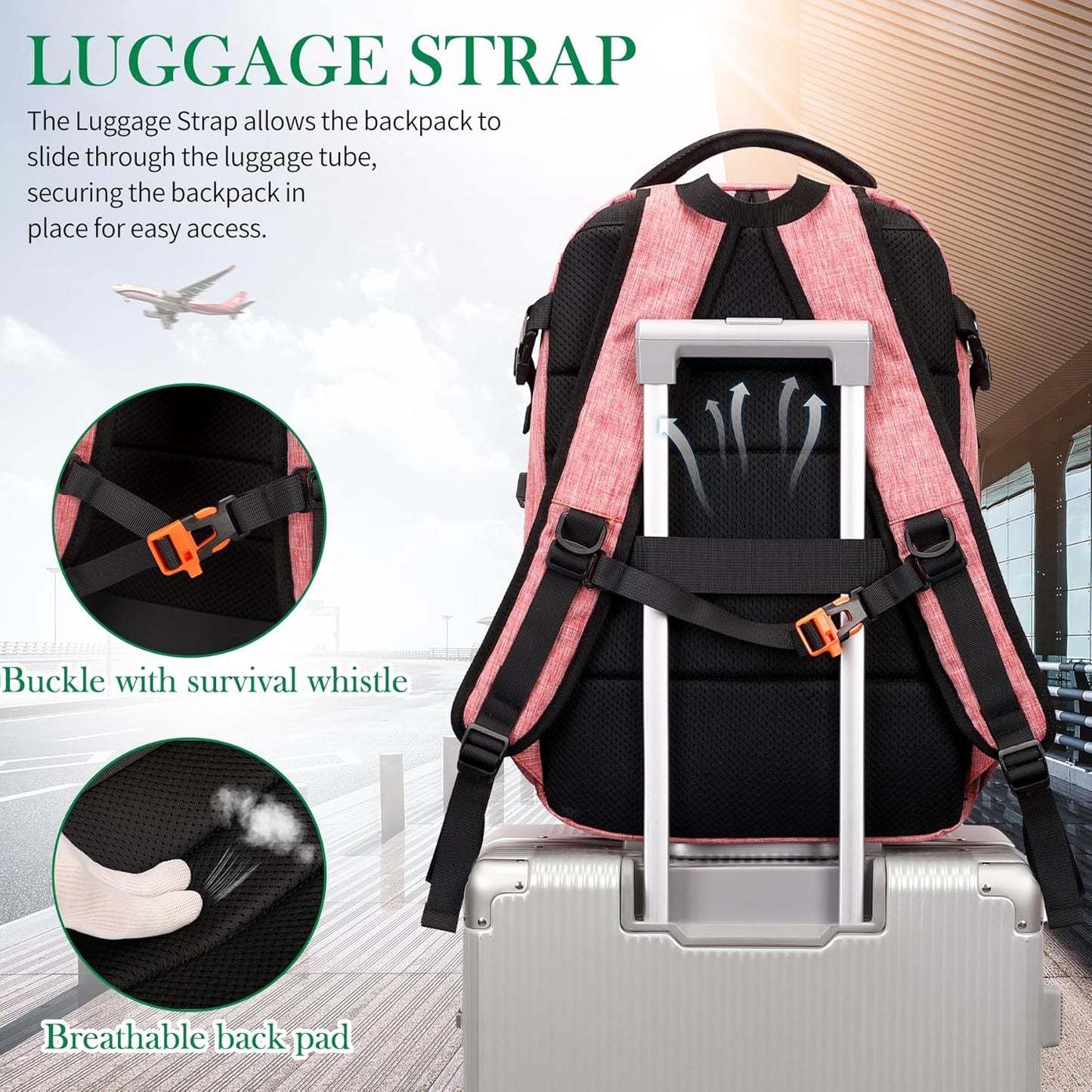 FENGDONG Large Laptop Backpack 17.3 inch Durable Waterproof Travel College Backpack Bookbag for Men & Women Business Backpack with USB Charging Port and Headset Port Light Pink