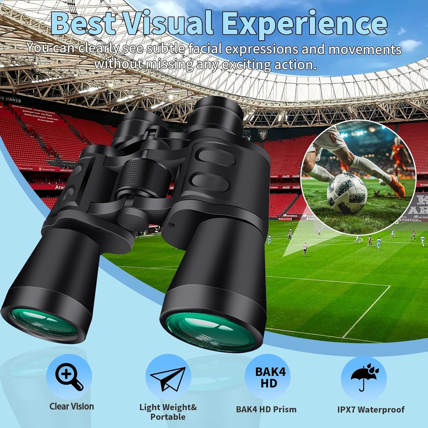 20X50 Binoculars for Adults High Powered- Large View with Clear Vision Waterproof & Fogproof Lightweight Easy Focus Compact Binoculars for Bird Watching Hunting Travel Sports Opera Concert
