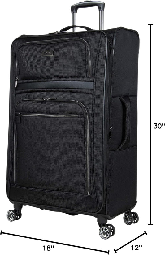 Kenneth Cole REACTION Rugged Roamer Lightweight Softside Expandable 8-Wheel Spinner Luggage, Black, 28-Inch Checked