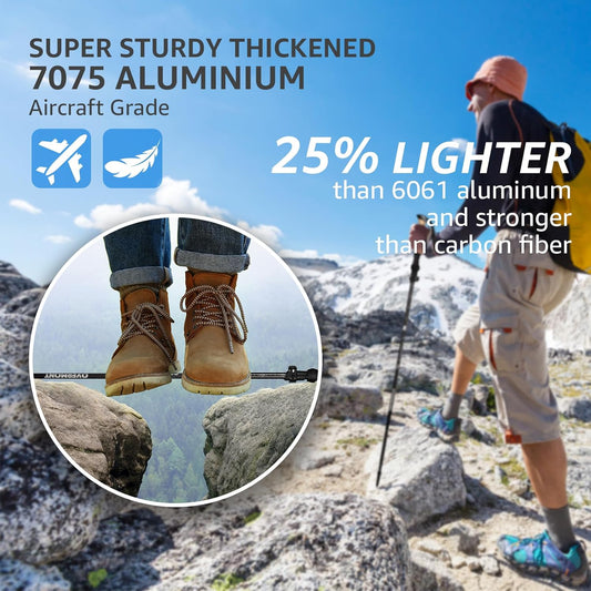 Overmont 7075 Aluminum Trekking Poles - Lightweight Collapsible Hiking Poles Adjustable Walking Sticks with EVA Handle All Terrain Accessories Carry Bag - Set of 2