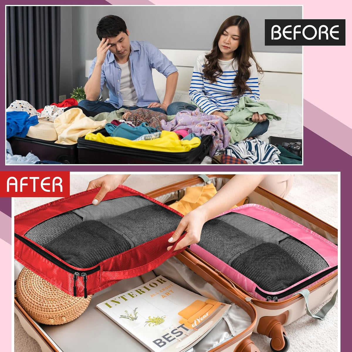 5 Pcs Packing Cubes for Suitcase Large Travel Cubes Carry on Luggage Organizer Bags for Clothes Accessories(L,Purple)