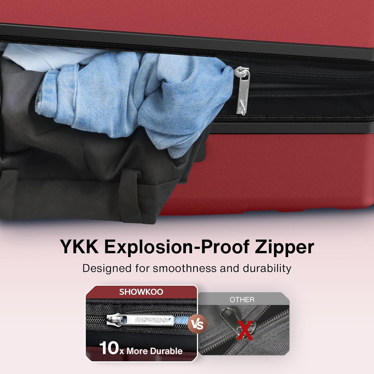 SHOWKOO Luggage Sets 3 Piece Hardside Expandable Lightweight PC Suitcase Sets with Double Spinner Wheels TSA Lock, Wine Red