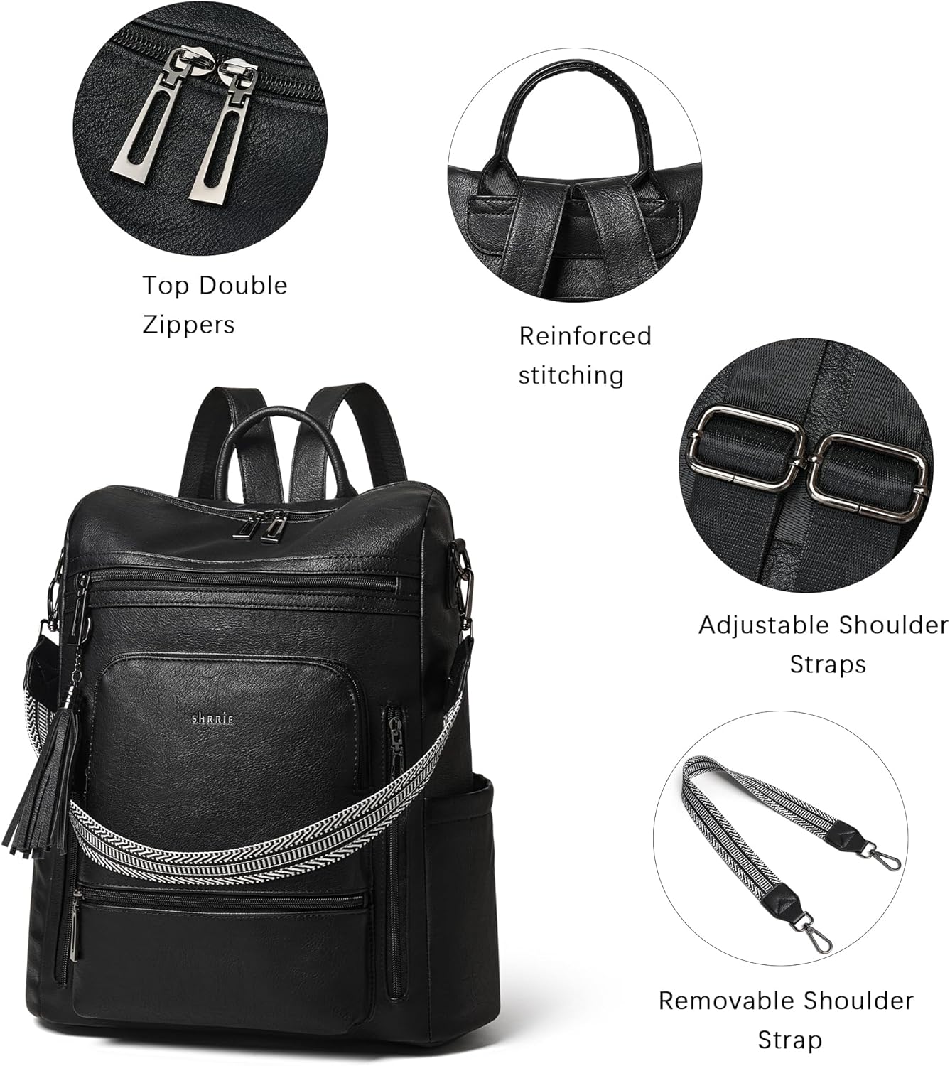 Shrrie Vegan Leather Laptop Backpack for Women 15.6 inch Work Backpack Fashion Travel Backpack Purse for Travel College Work