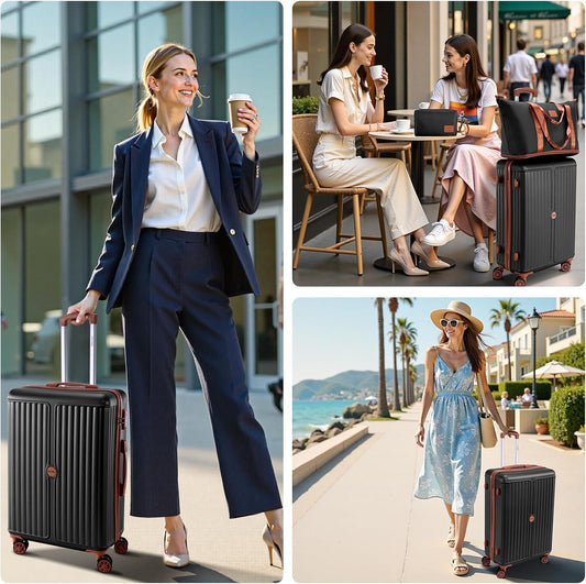 Hoteel 3 Piece Luggage Set with Spinner Wheels (4-YEAR WARRANTY), Carry on Luggage for Travel with TSA Lock, Hardshell ABS+PC Suitcase Set, 20" Suitcase + Expandable Duffel Bag + Cosmetic Bag(Black)