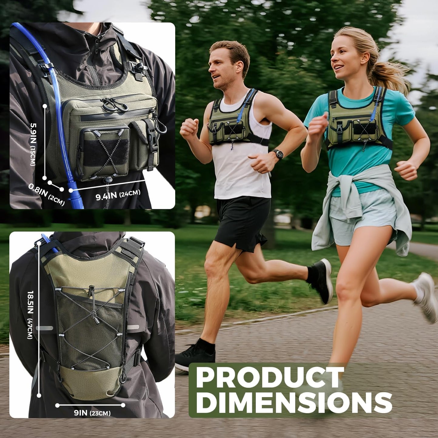 USA Original Patent Running Hydration Vest Backpack, Lightweight Chest Pack with 2.0L Water Bladder Bag Daypack for Hiking Running Cycling Race Marathon for Women Men