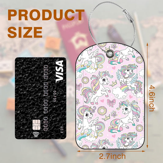 2 Pack PU Luggage Tags for Suitcase, Cute Unicorns Suitcase Tag Leather ID Label Bag Tags with Privacy Cover and Metal Loop for Men Women Travel Bag
