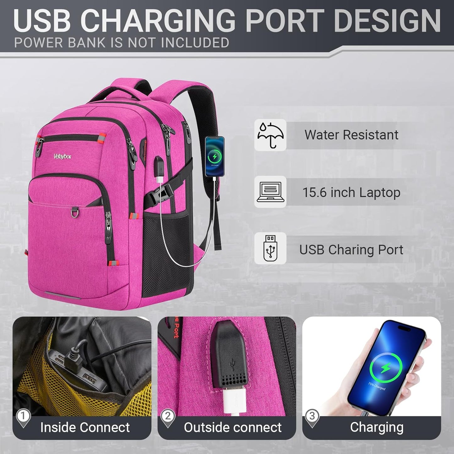 40L Expandable Laptop Backpack, Anti-thief Travel Backpack with USB Charging Port, Airline Approved Business Waterproof Carry on Luggage, Fits 15.6" Laptop for Men Women