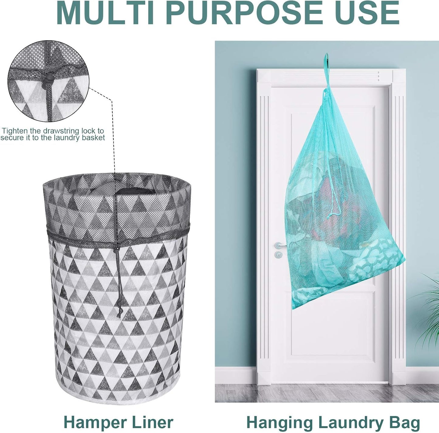 Laundry Bags, Mesh Heavy Duty 24" x 36" with Drawstring Closure, 3-Pack, Black