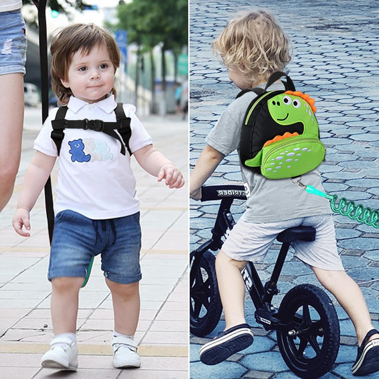Accmor Toddler Harness Backpack Leash, Cute Dinosaur Kids Backpacks with Anti Lost Wrist Link, Mini Child Backpack Wristband Tether Strap and Protection Leashes for Baby Boys Girls Aged 1-3 Years