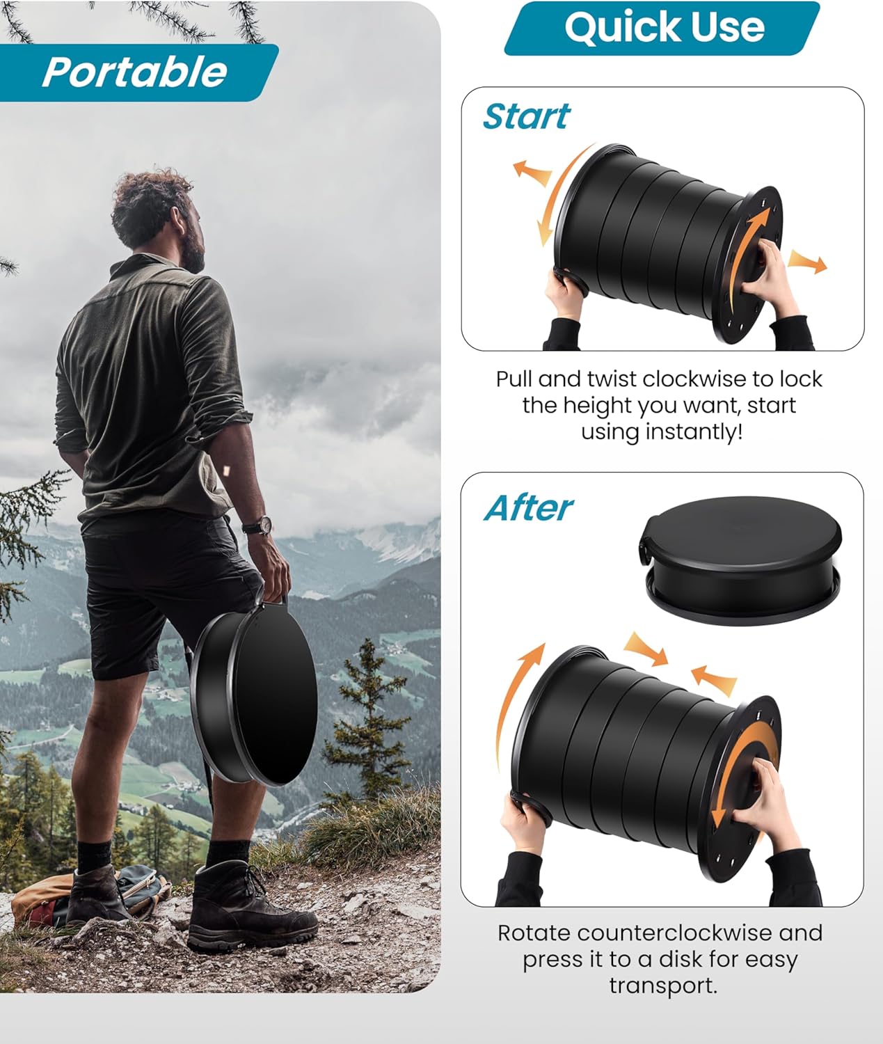 TRIPTIPS Upgrade Retractable Portable Toilet Travel Toilet Adjustable Height Camping Toilet Portable Potty for Adults Kids, Foldable Portable Toilet for Camping/Car