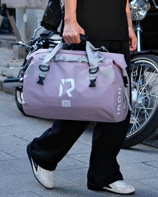 IRON JIA'S Motorcycle Dry Bag - Waterproof Duffle & Luggage Tail Bag Saddle Bags with Roll Top Closure, Shoulder Straps, Inner Pocket and Mesh Pocket (Purple, 30L)