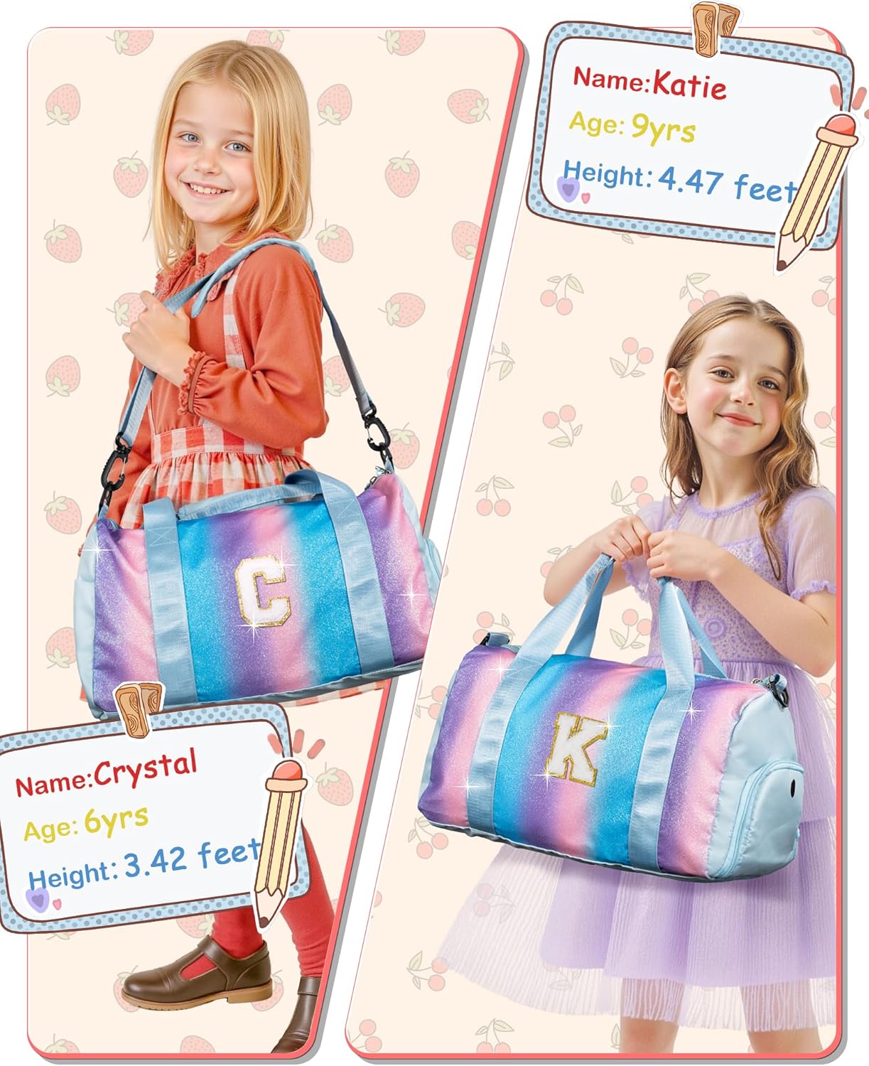 Dance Recital Gifts for Girls-Girl Gym Bag with Shoe Compartment, Kid Personalized Weekender Overnight Bags, Initial Travel Tote with Makeup Pouch, Preppy Things for Kids Girls (Letter E)