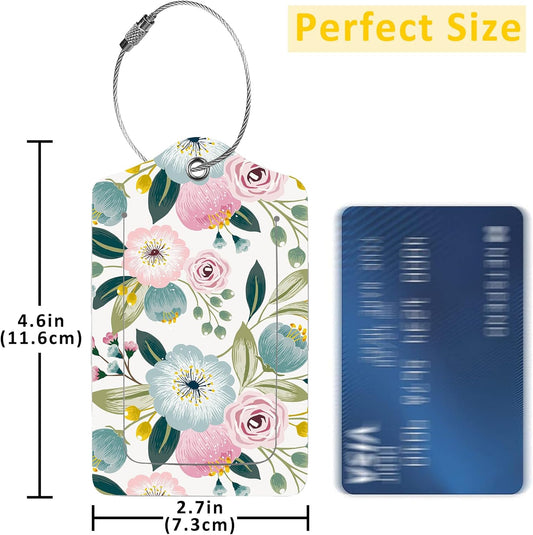2 Pack Luggage Tag for Suitcase,Lovely Floral PU Leather Suitcase Tags Identifiers with Privacy Name Address Labels and Durable Steel Loop for Women Men Travel