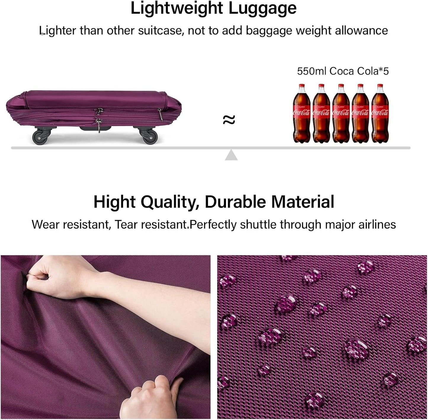 Hanke Suitcases with Wheels Expandable Foldable Luggage Bag Suitcase Collapsible Rolling Travel Bag Duffel Bag for Men Women Lightweight Suitcases without Telescoping Handle, Purple